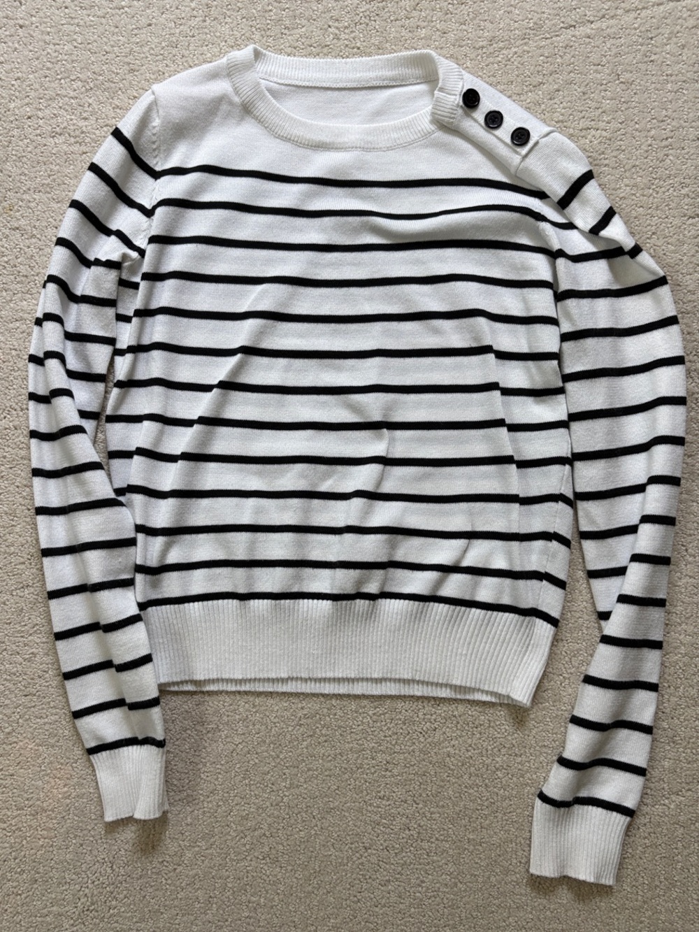 Striped Sweater with Shoulder Buttons - White/Black Size XS
